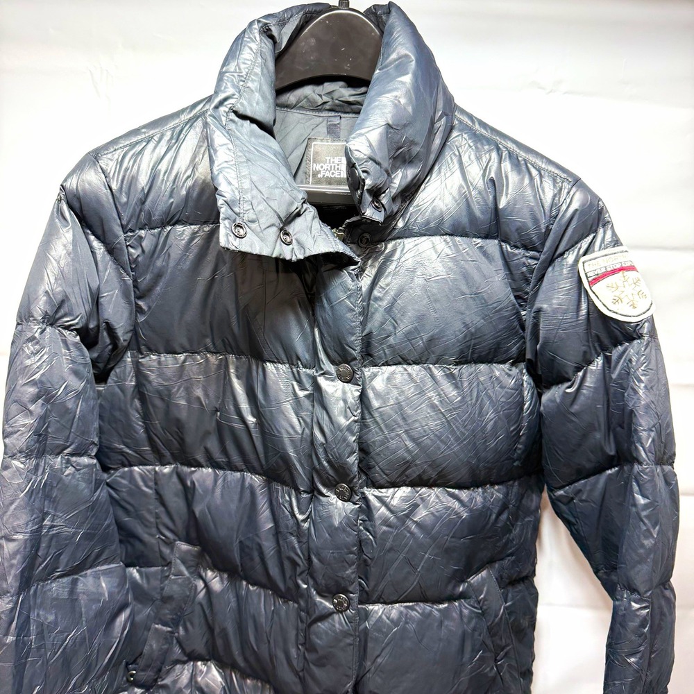 The North Face Women's L 700 Down Puffer Jacket Black Snowflake Patch Puffy ANLA